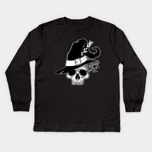 Dead Witch Skull. Happy Halloween Kids Long Sleeve T-Shirt